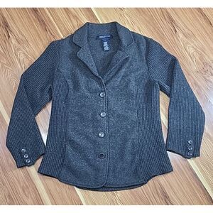 Jones New York‎ Wool Blend Cardigan Sweater Size Medium Button Grey Ribbed